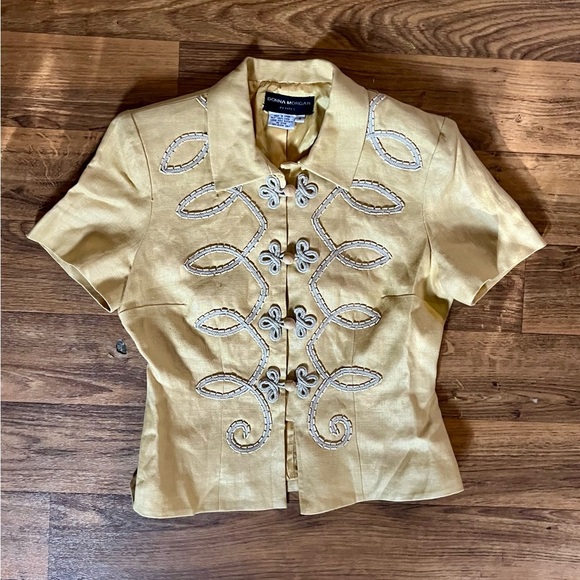 Donna Morgan Vintage Canary Yellow 100% Linen Skirt Suit - Picture 2 of 8